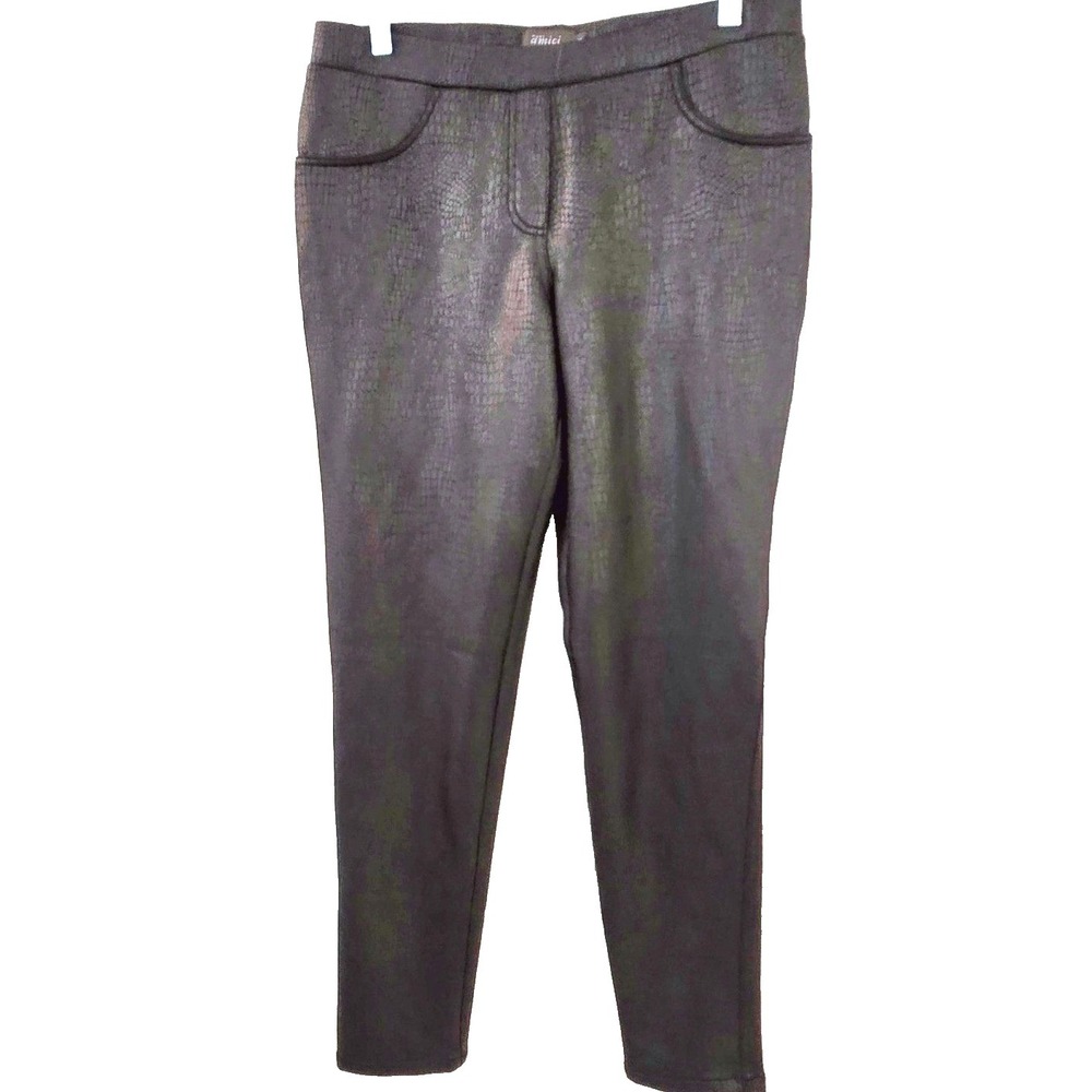 Pure Amici Pants Womens‎ Medium Black Snake Print Pull On Stretch Shiny Made USA